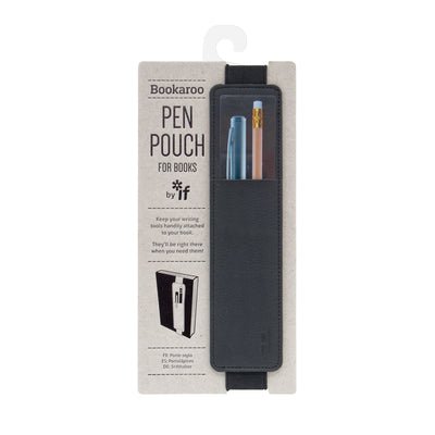 Image of black Bookaroo Pen Pouch in packaging