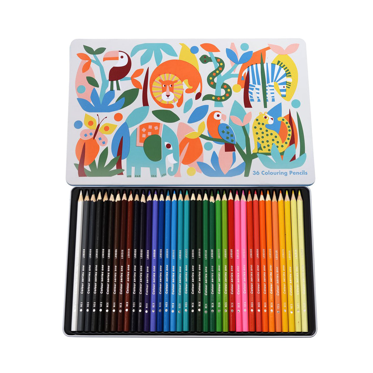 Image of Wild Wonders 36 Colouring Pencils Tin open