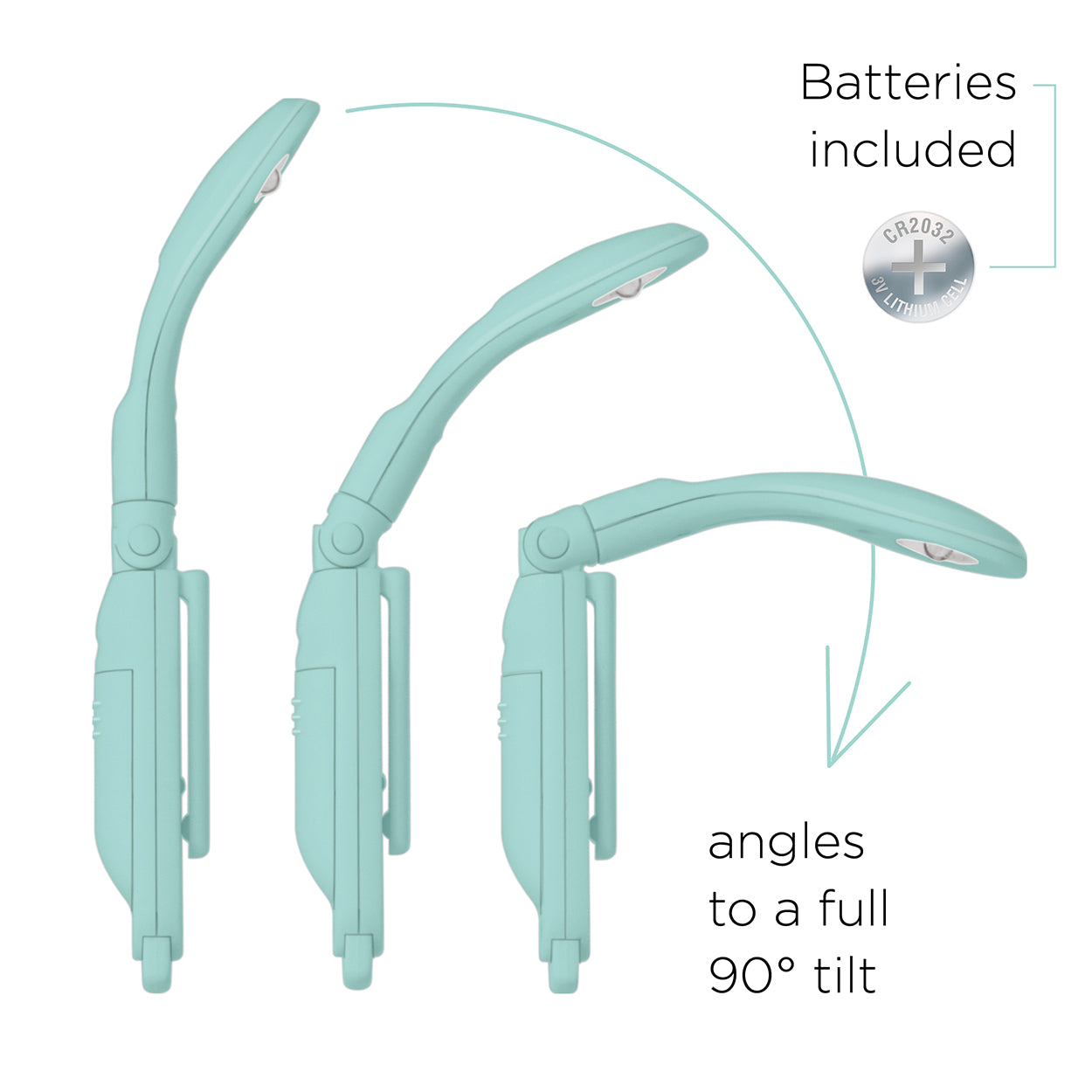 Image of Mint Green Book Light showing the 90 degree tilt