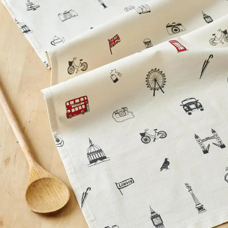 Close up of the detail on London Tea Towel