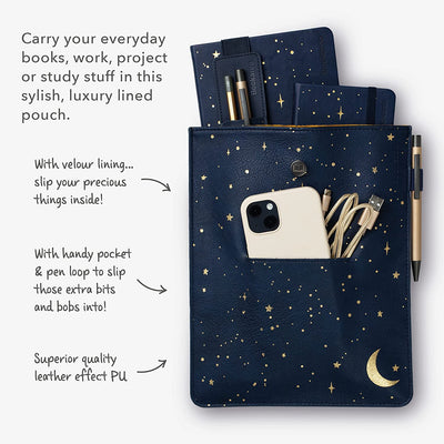 Moon and Stars Bookaroo Stuff Pouch with benefits list