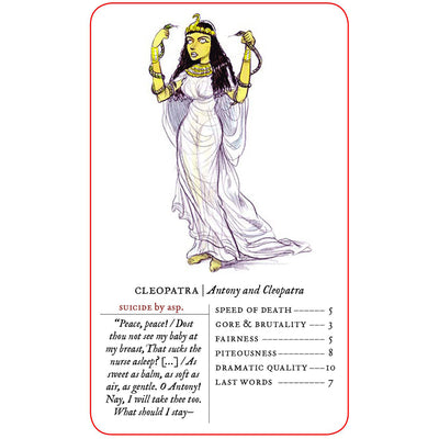 Example card from Great Shakespearean Deaths Card Game featuring Cleopatra