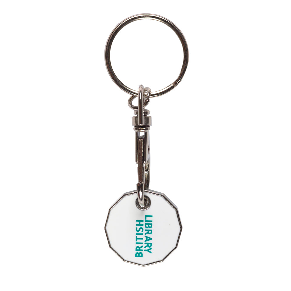 Teal British Library Trolley Coin Keyring