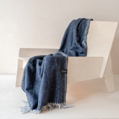 Recycled Wool Knee Blanket in Navy Herringbone