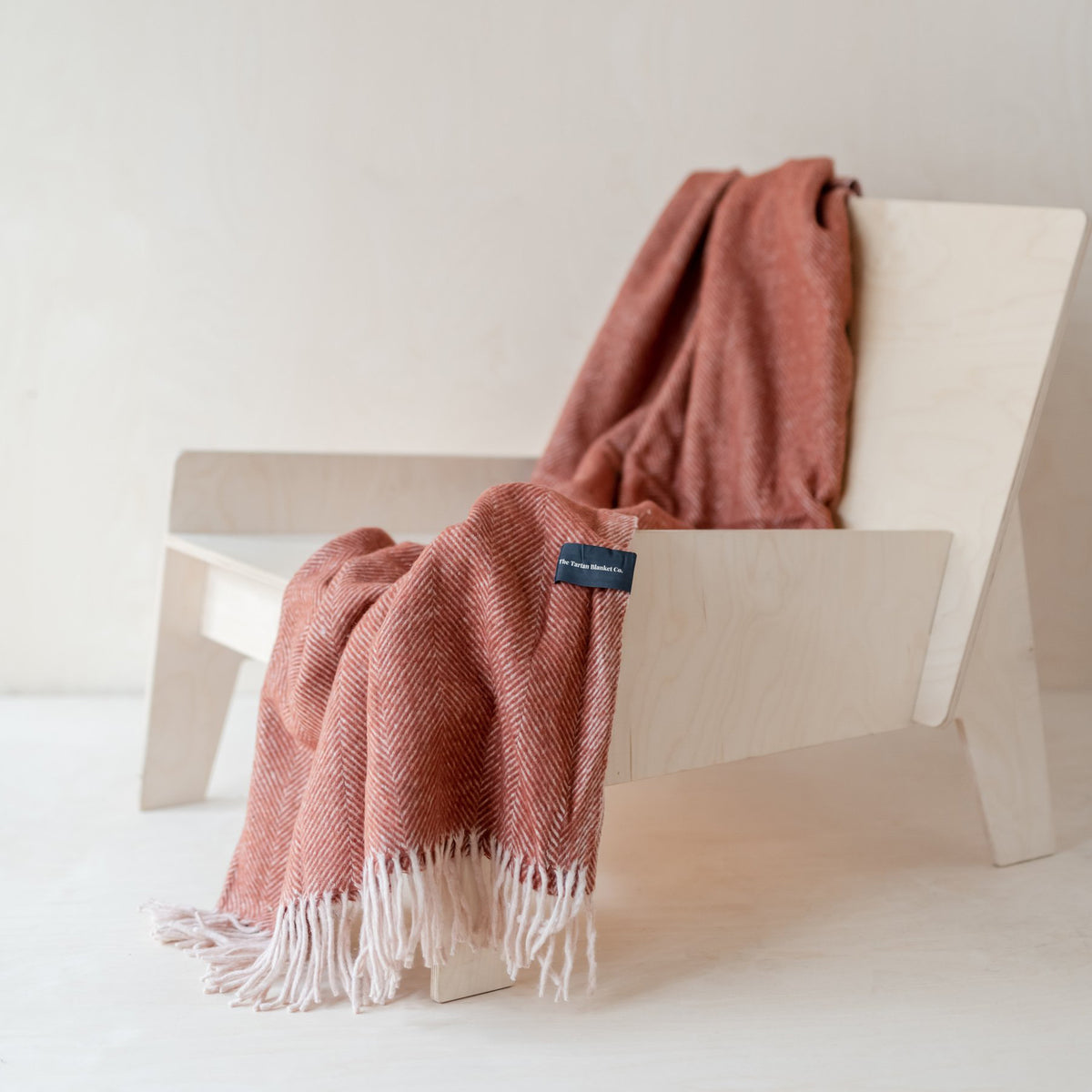 Recycled Wool Knee Blanket in Rust Herringbone
