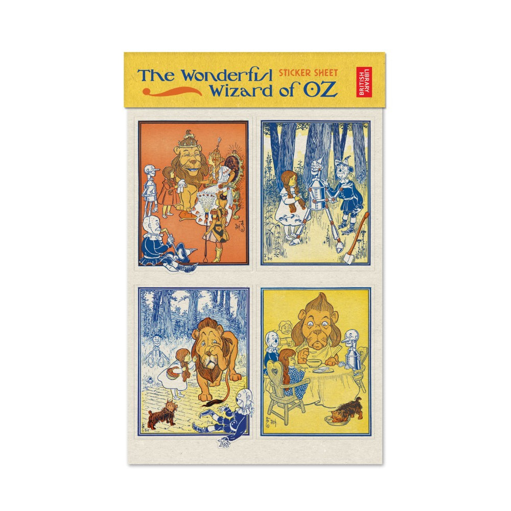 A 2 sheet sticker set, featuring some of the best known scenes from the original facsimile of The Wonderful Wizard of Oz with illustrations by W. W. Denslow from 1900.