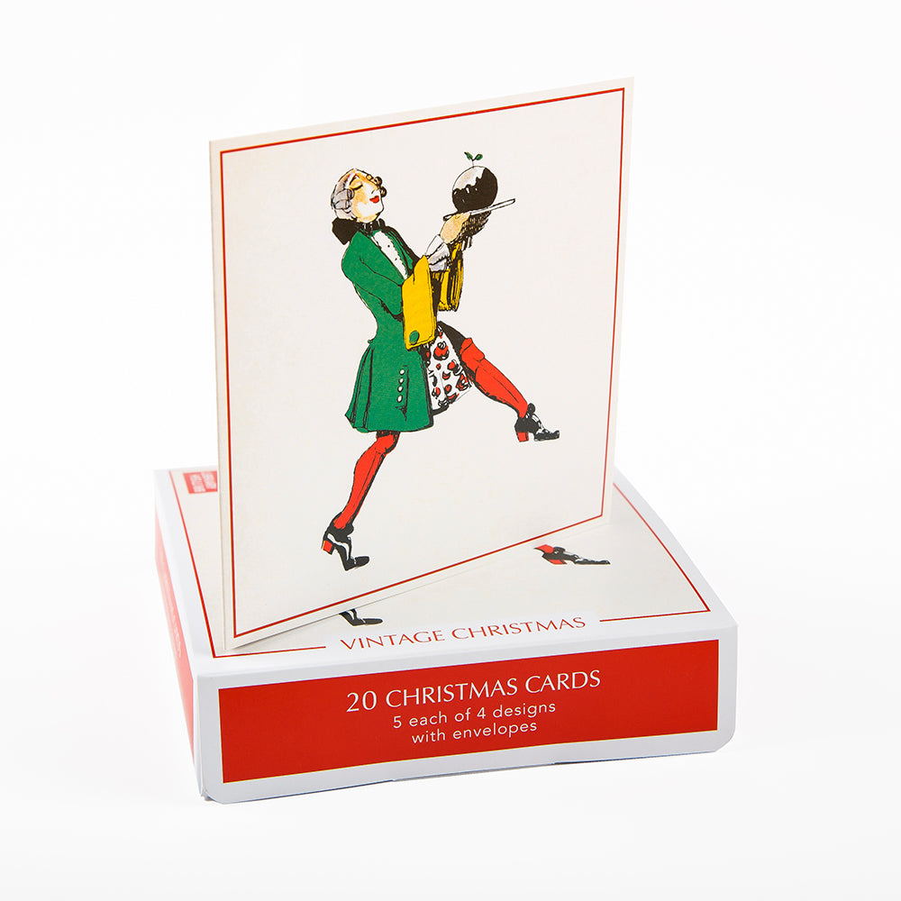 Vintage Christmas Box of 20 Cards Design 1 on top of packaging