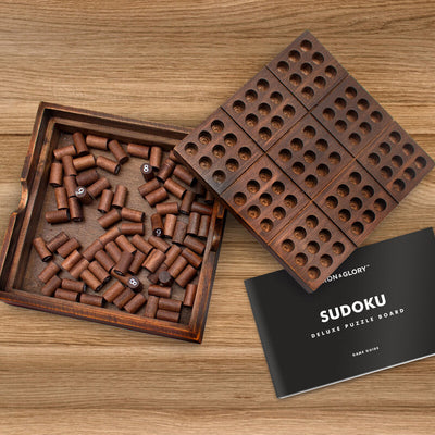 Wooden Sudoku open showing blocks