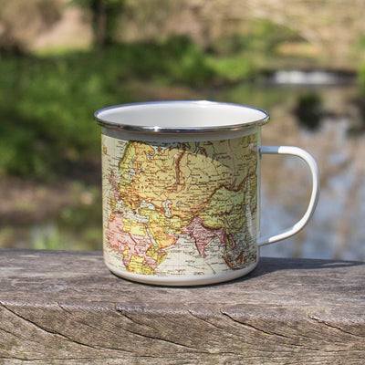 Lifestyle image of Pale Map Enamel Mug