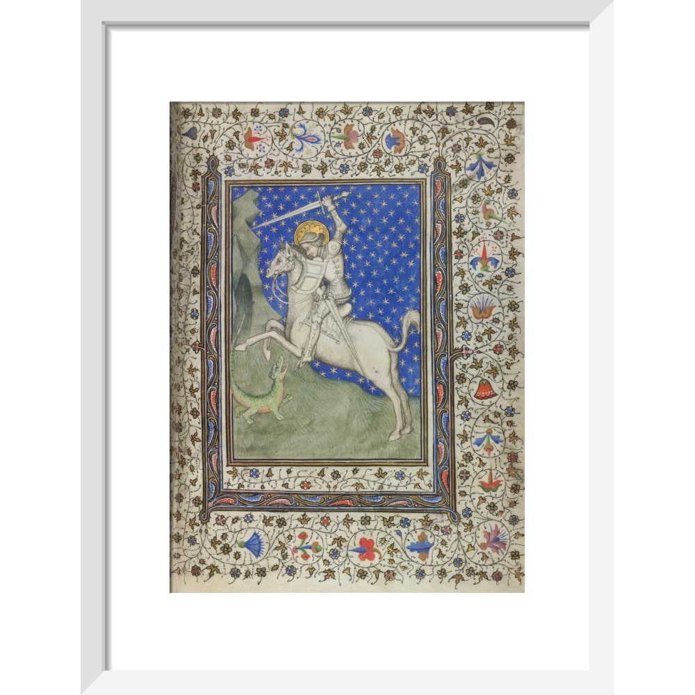 St George and the Dragon print in white frame