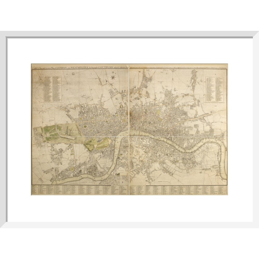 Cary Map of London and Westminster print in white frame