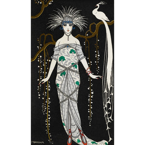 Grande Robe du Soir en Brocart d'Argent print