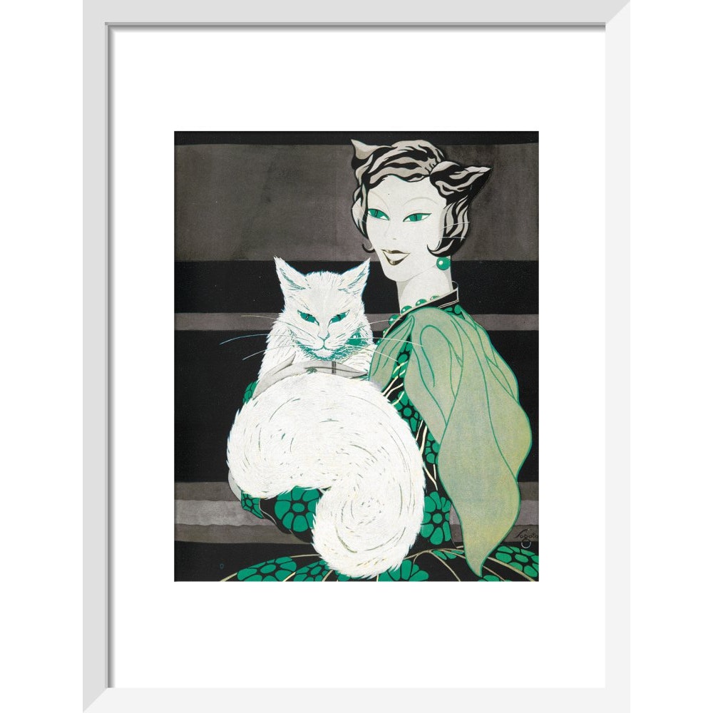 Green-eyed Cat print in white frame