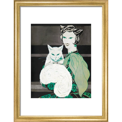 Green-eyed Cat print in gold frame