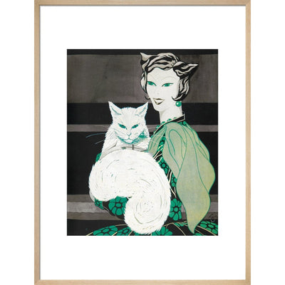 Green-eyed Cat print in natural frame