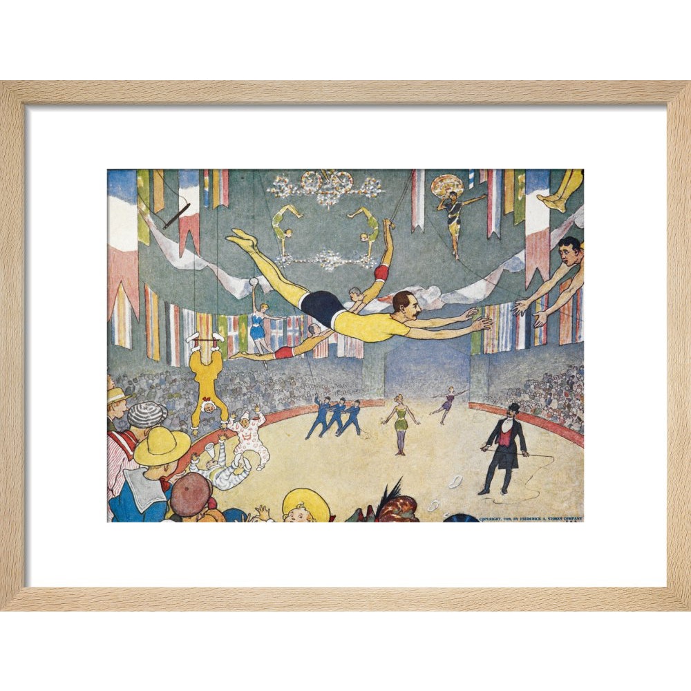 Trapeze Artists Leap through Space print in natural frame 
