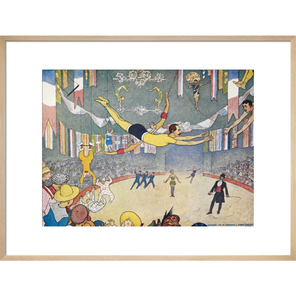 Trapeze Artists Leap through Space print in natural frame 