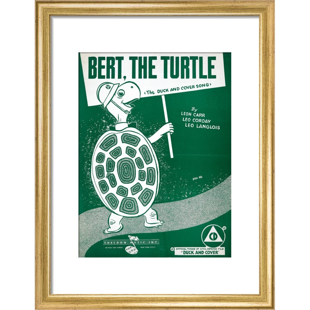 Bert, the Turtle: The Duck and Cover Song print in gold frame