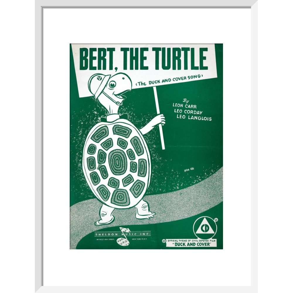 Bert, the Turtle: The Duck and Cover Song print in white frame