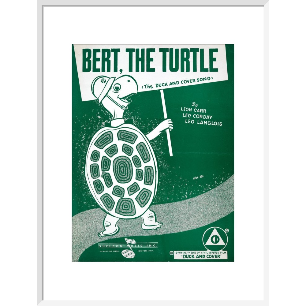 Bert, the Turtle: The Duck and Cover Song print in white frame