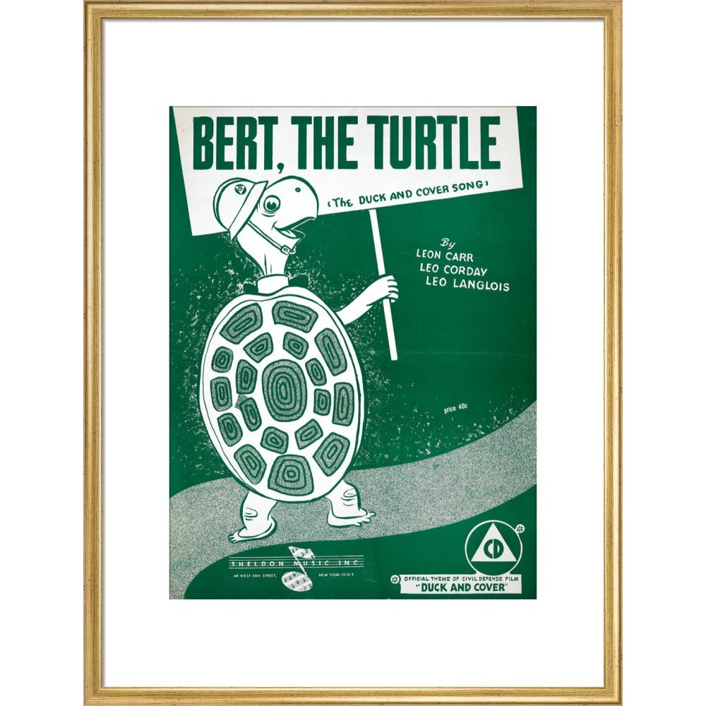Bert, the Turtle: The Duck and Cover Song print in gold frame