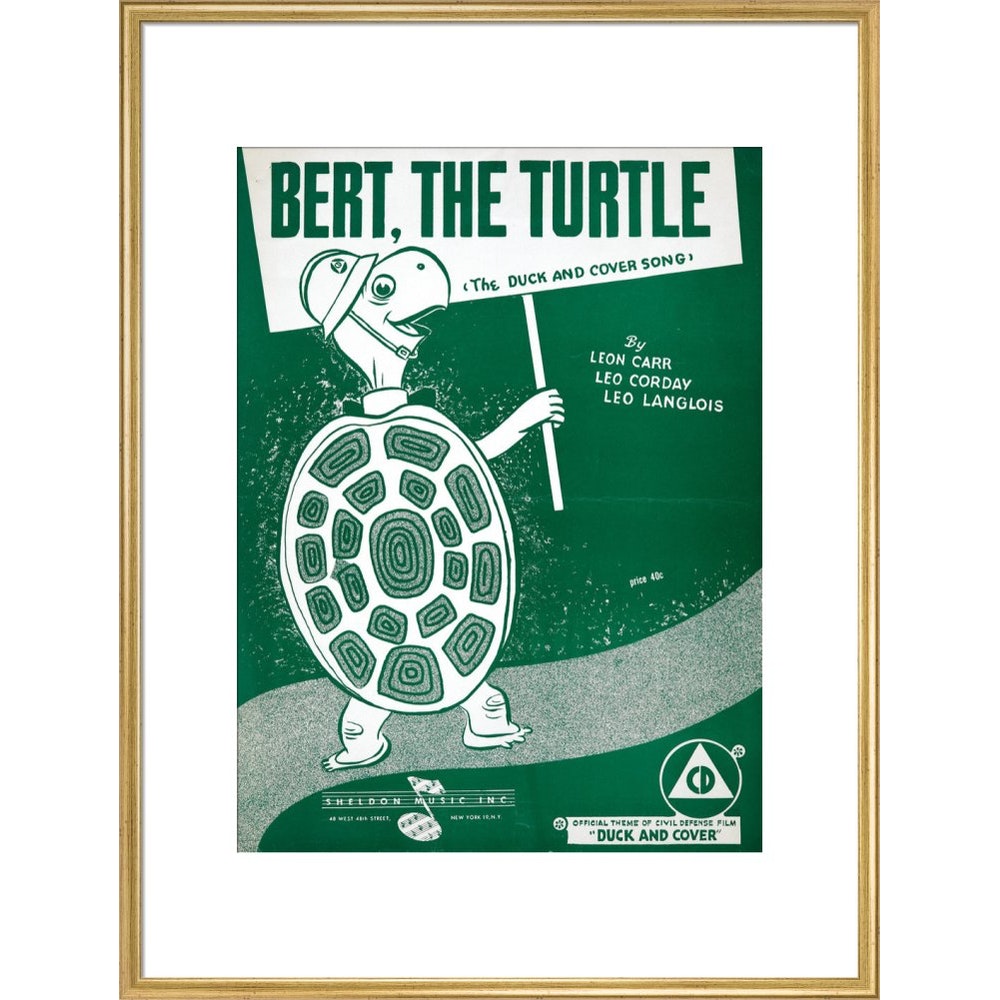Bert, the Turtle: The Duck and Cover Song print in gold frame