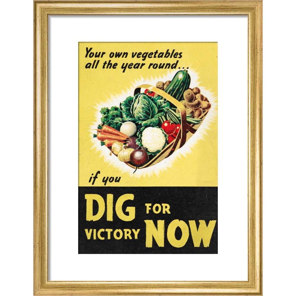 Dig for Victory Now print in gold frame
