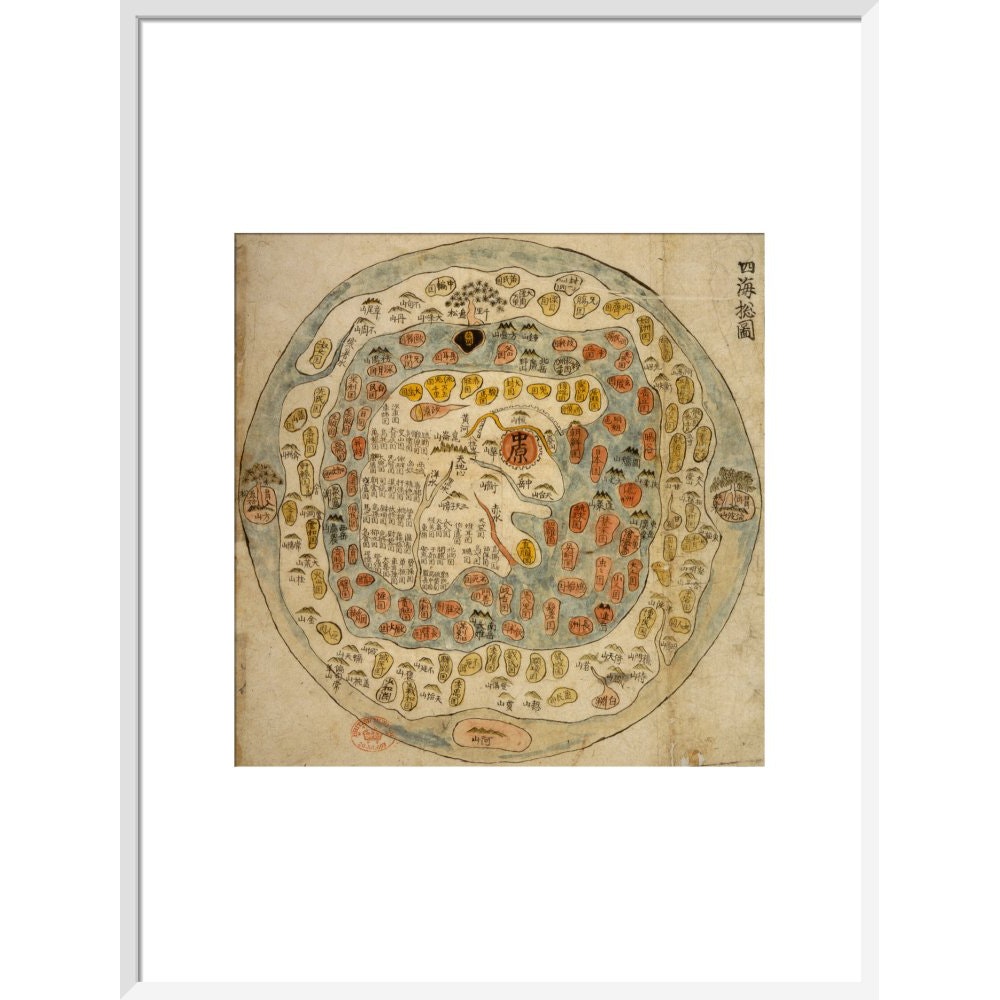 A Korean World Map print in white frame