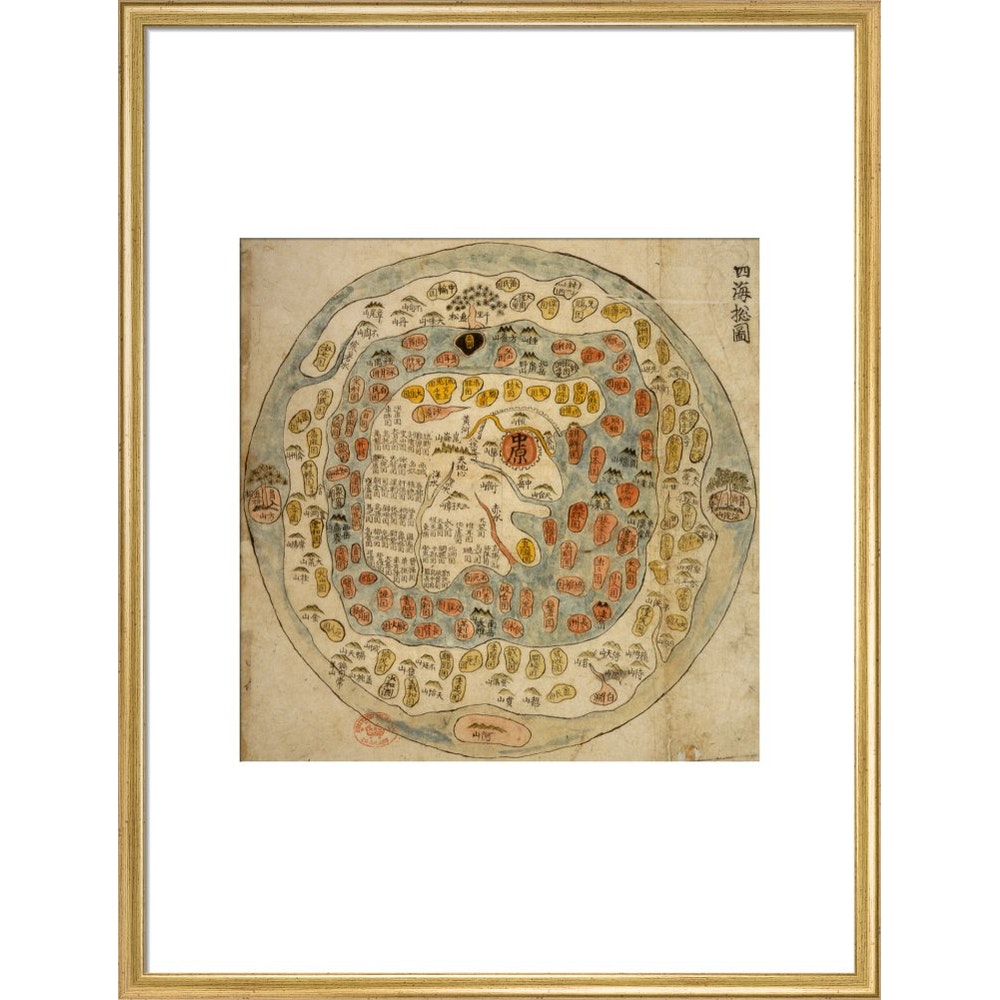 A Korean World Map print in gold frame