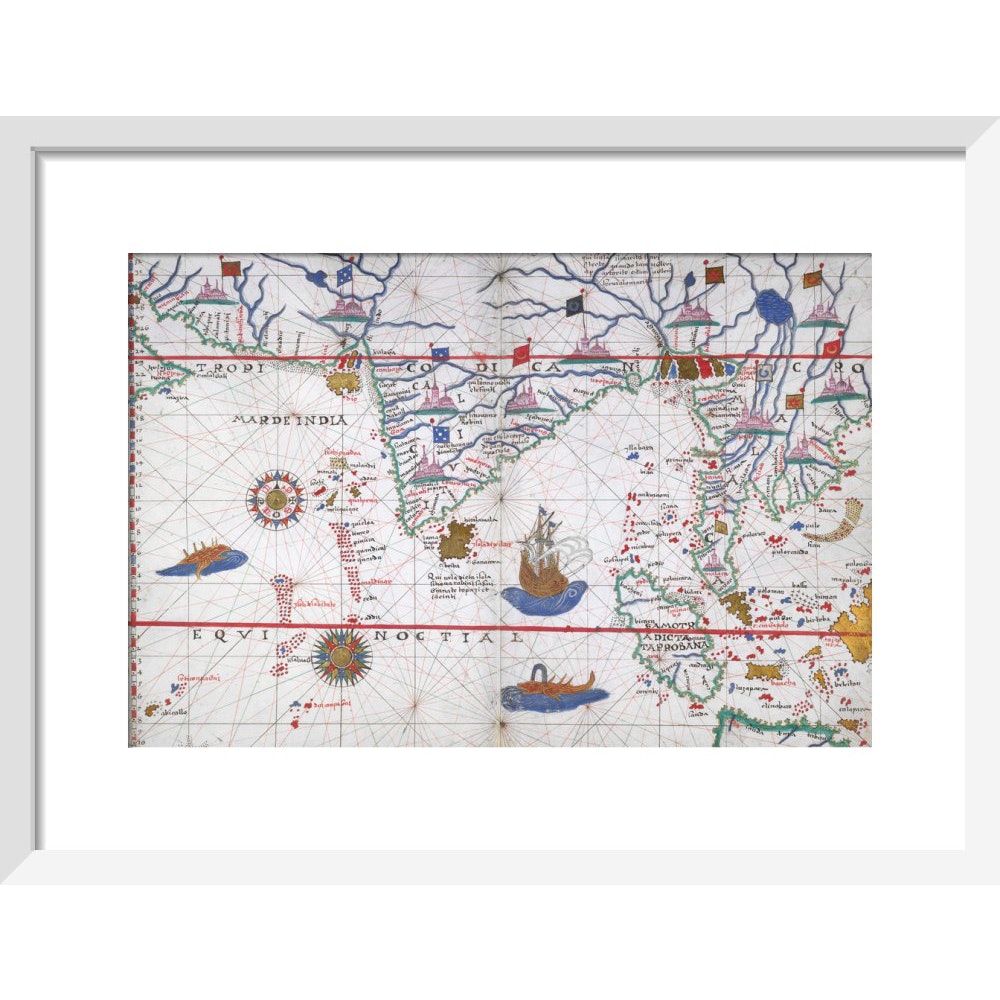 Chart of the Indian Ocean print in white frame