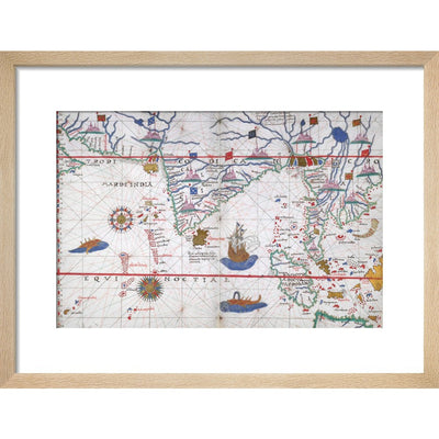 Chart of the Indian Ocean print in natural frame