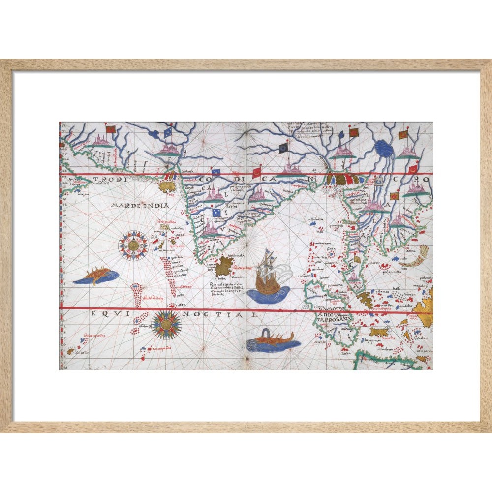 Chart of the Indian Ocean print in natural frame