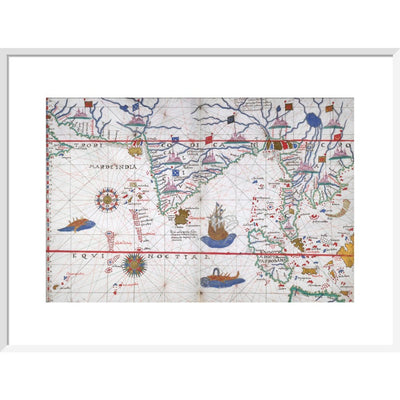 Chart of the Indian Ocean print in white frame