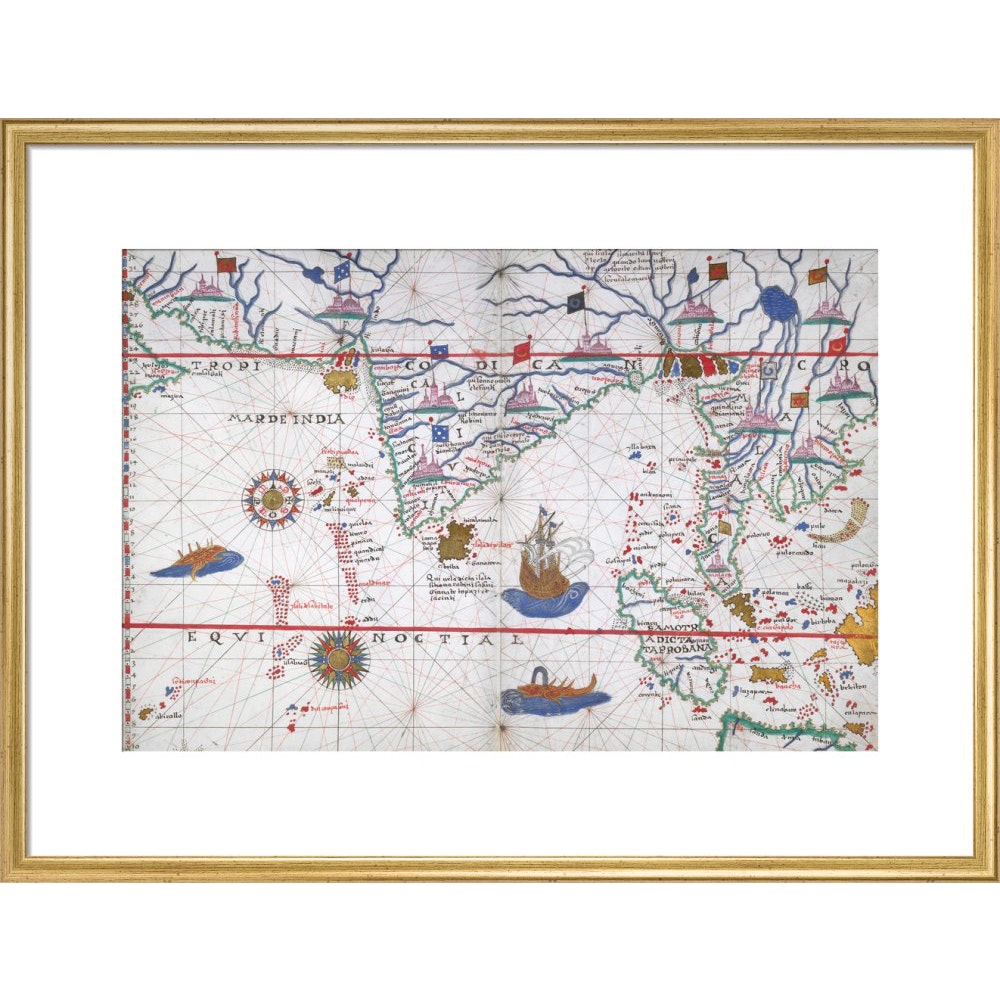Chart of the Indian Ocean print in gold frame