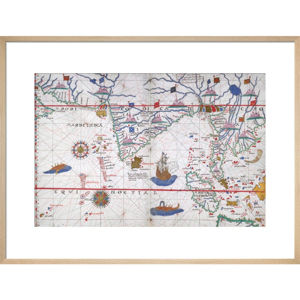 Chart of the Indian Ocean print in natural frame