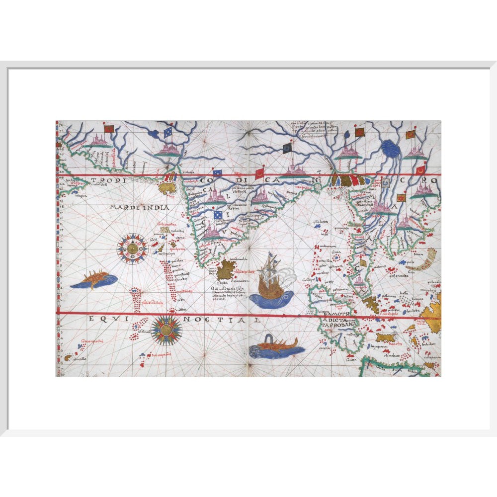 Chart of the Indian Ocean print in white frame