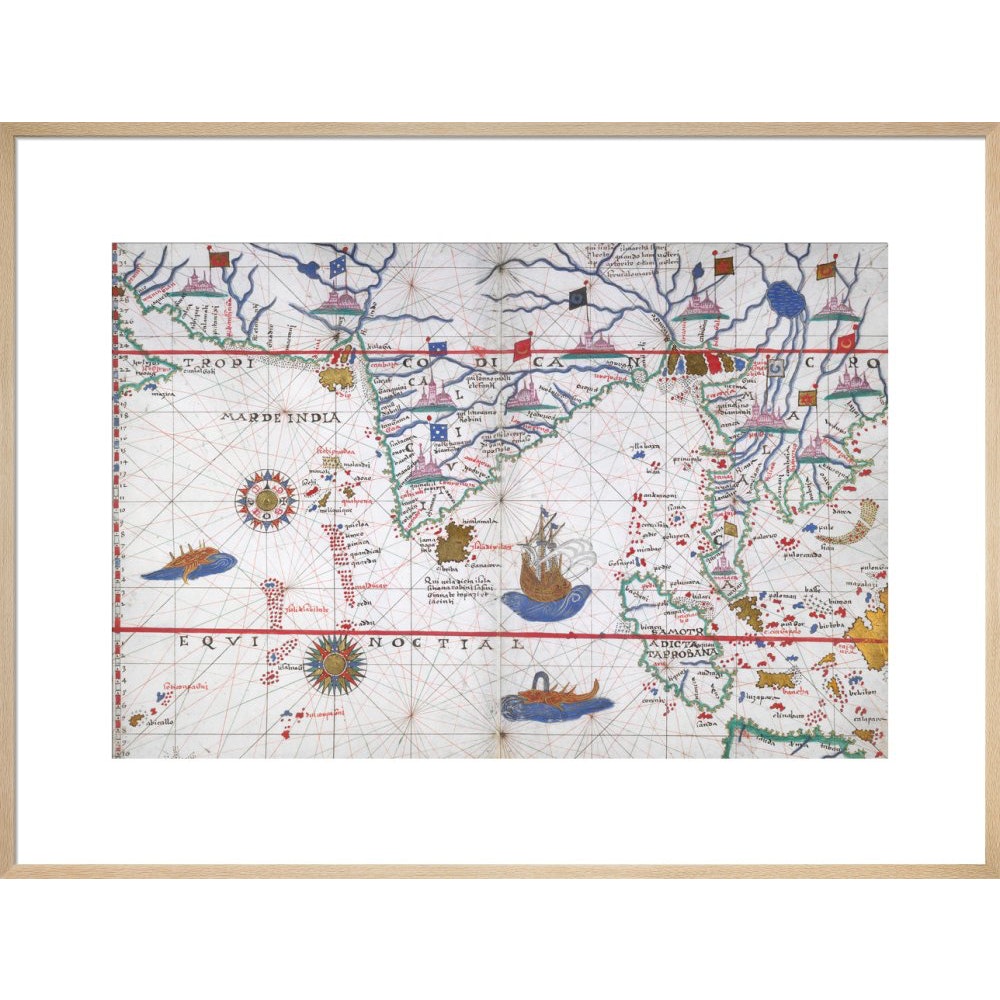 Chart of the Indian Ocean print in natural frame