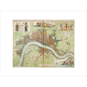 London and Westminster Rebuilt after the Great Fire of London Map print unframed