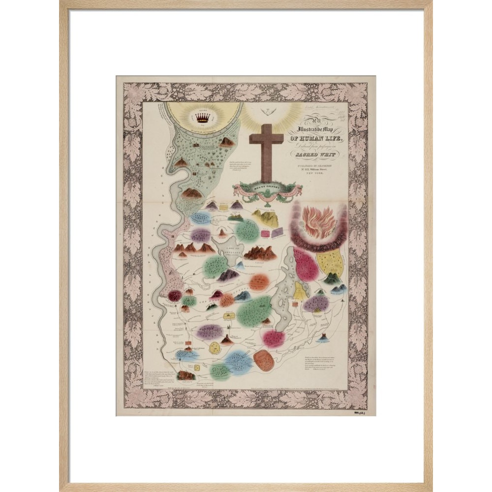 Map of Human Life print in natural frame