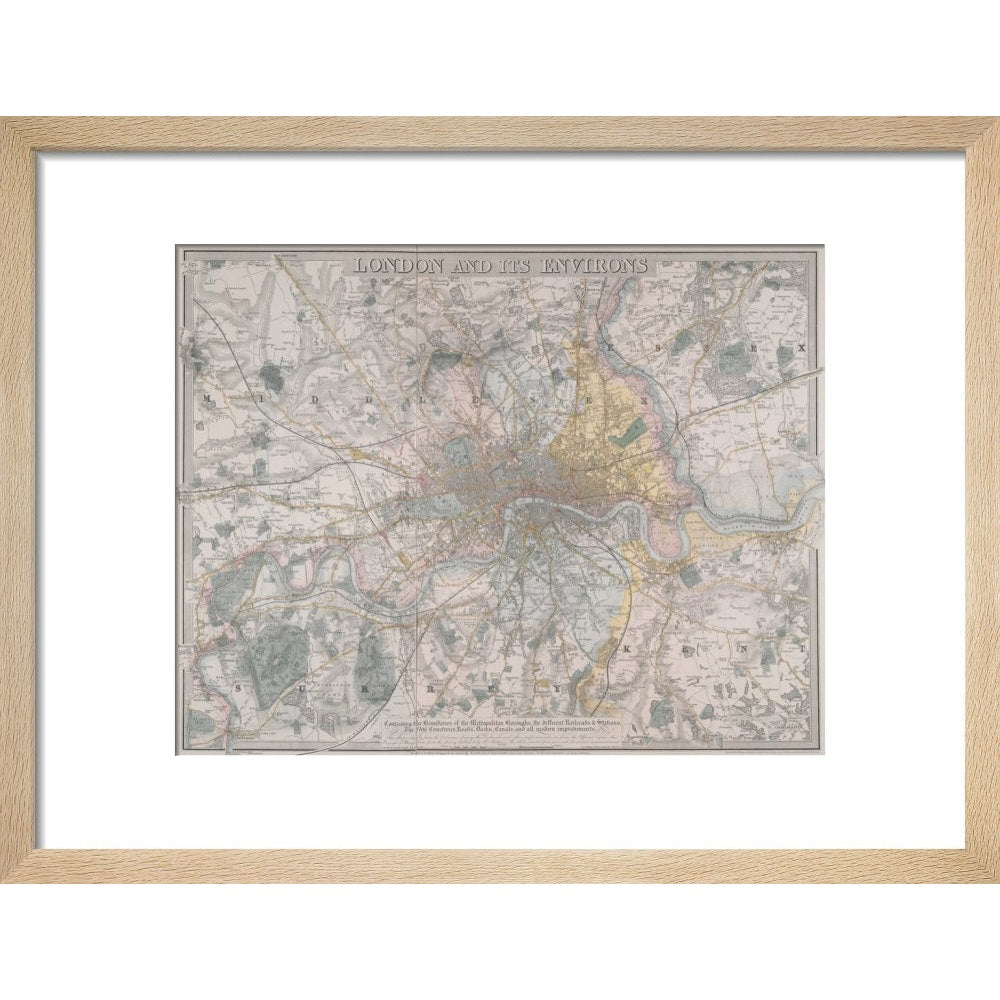Map of London print in natural frame