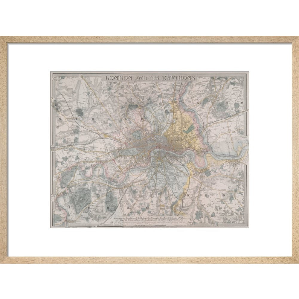 Map of London print in natural frame