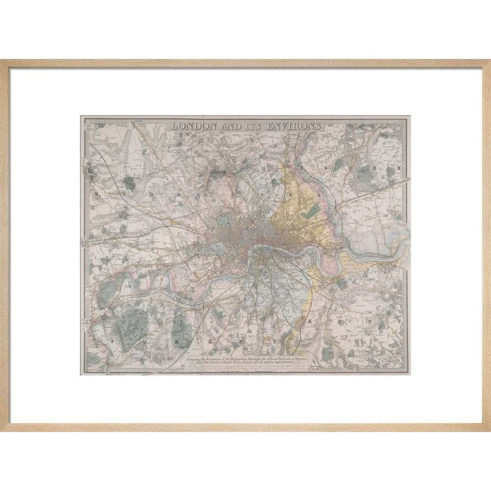 Map of London print in natural frame