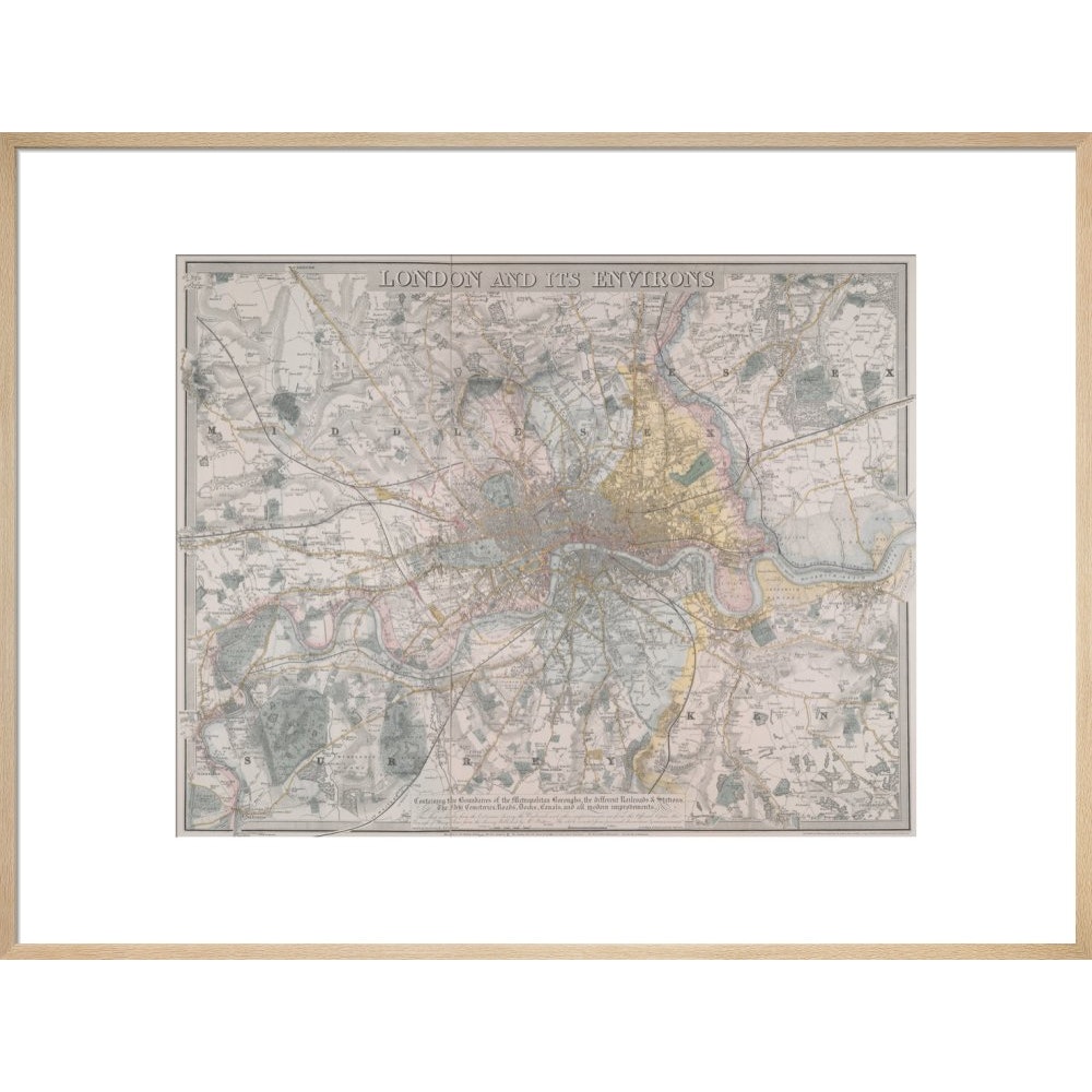 Map of London print in natural frame