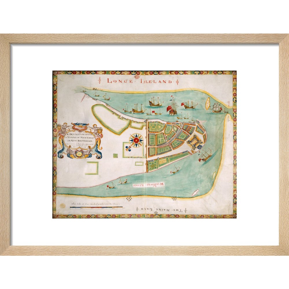 Map of New York or New Amsterdam print in natural frame