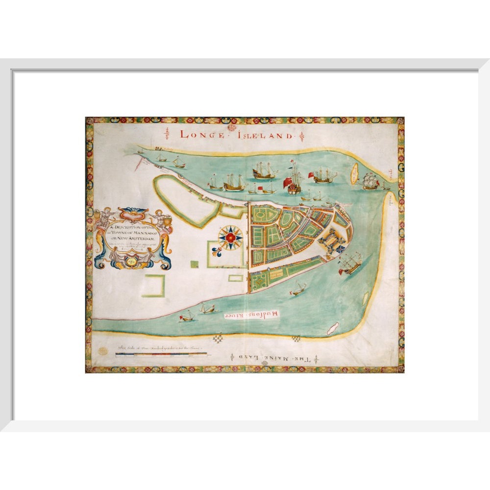 Map of New York or New Amsterdam print in white frame