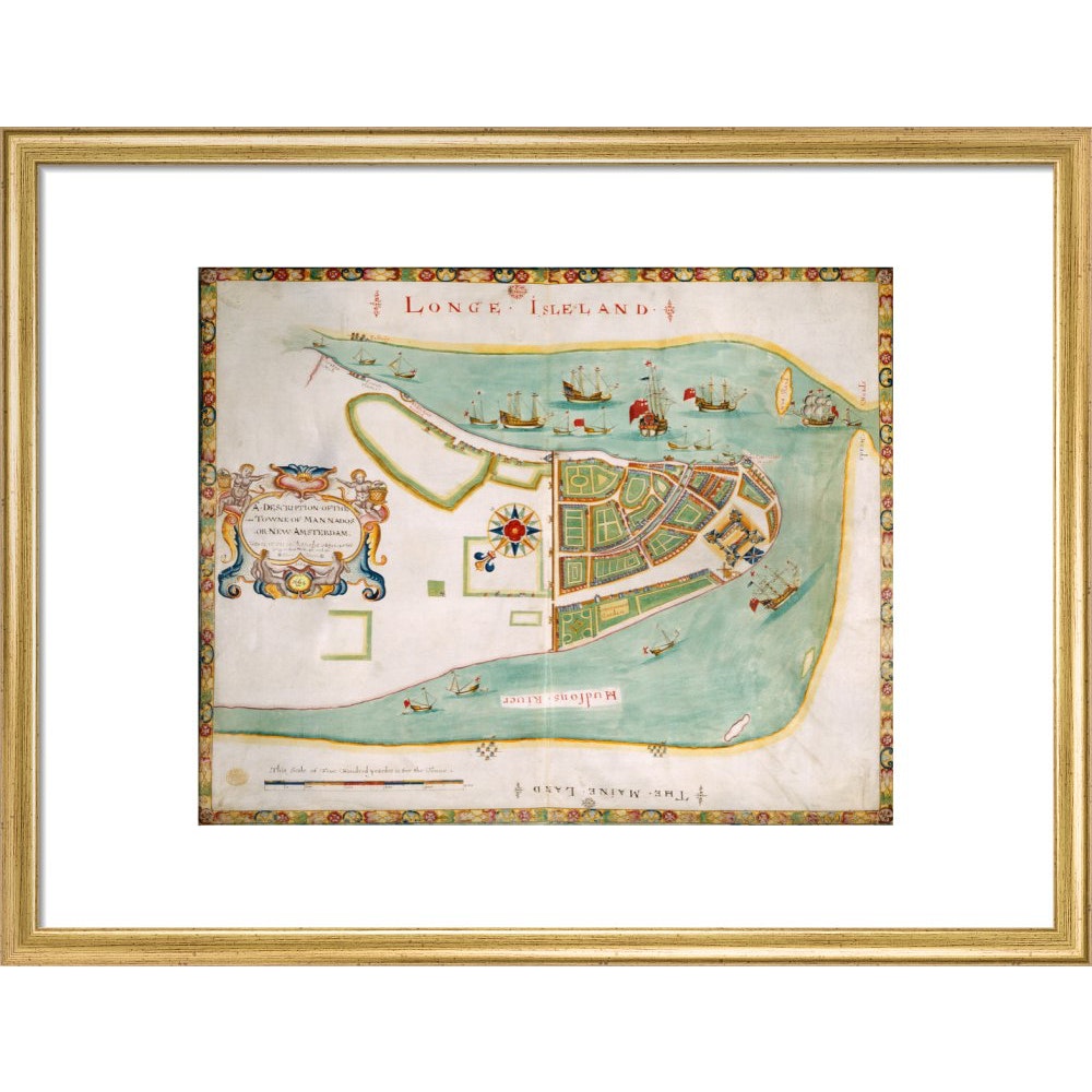 Map of New York or New Amsterdam print in gold frame