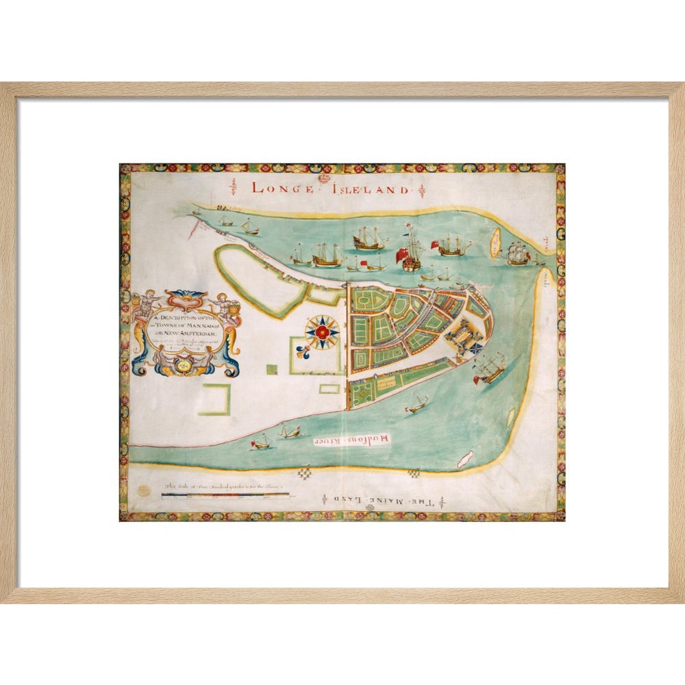 Map of New York or New Amsterdam print in natural frame