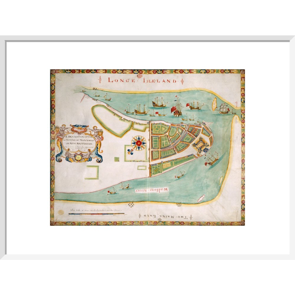 Map of New York or New Amsterdam print in white frame