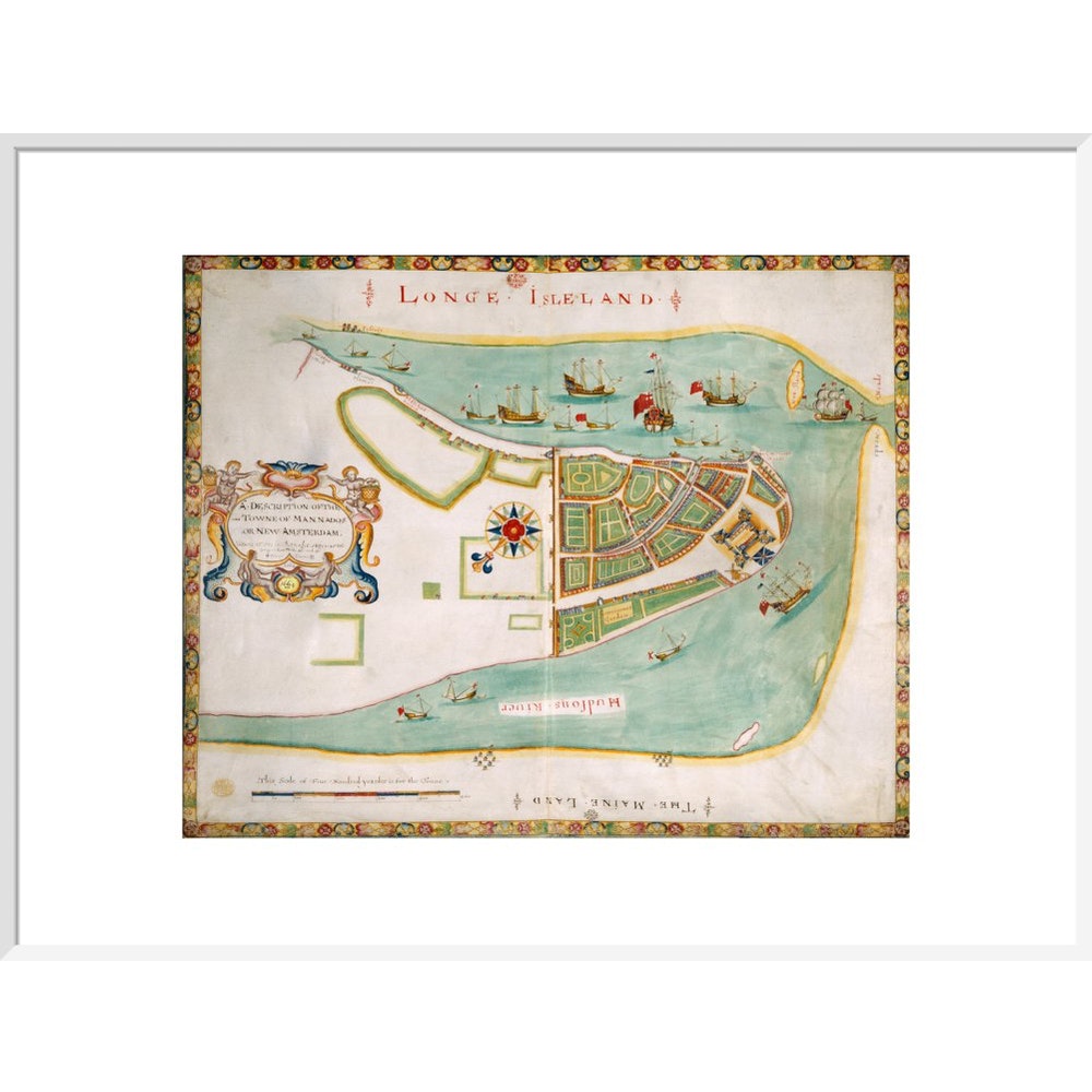 Map of New York or New Amsterdam print in white frame