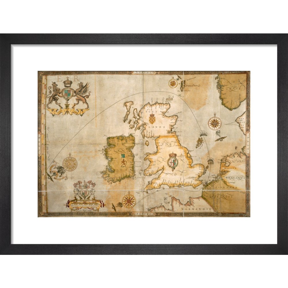 Map of the Spanish Armada and the British Isles print in black frame
